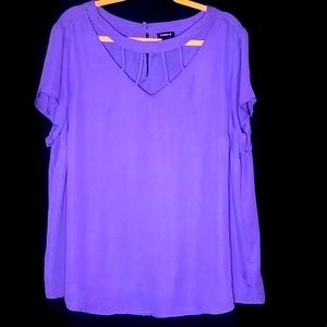 Torrid Blue Iris Cage cutout Georgette Plus Size Blouse, 2X